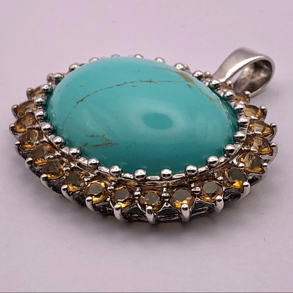 [vintage] Sterling Silver, Turquoise & Citrine Statement Pendant - Picture 5 of 13